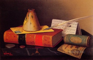 Harnett Oil Painting - Still Life Writing Table Irish painter William Harnett